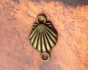 Set of 20 charms connectors shell saint jacques bronze metal