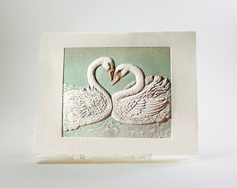 Swans Card Love Card Valentine Card Letterpress Embossed. Single Card. Blank inside.
