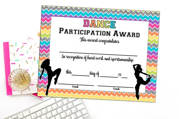 instant download dance team certificate dance award dance award certificate