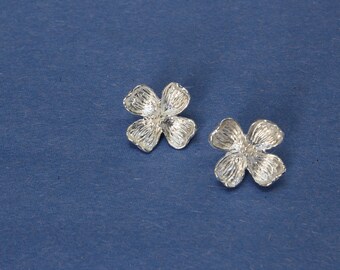 earring, dogwood blossom studs, sterling silver