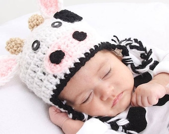 Baby Cow Crochet Hat Newborn Cow Hat Kids Cow Hat Halloween Costume Baby Photo Props