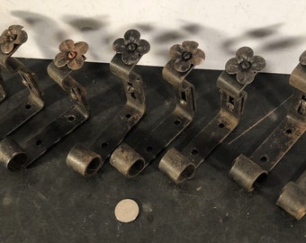 Set 8 antique vintage wrought iron adjustable projection curtain rod brackets
