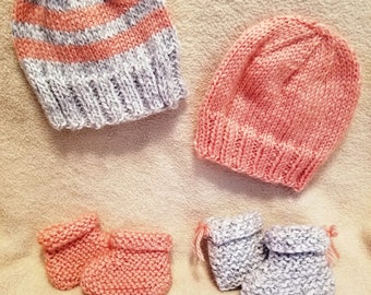 Knit Baby Hat w/ Matching Knit Baby Booties