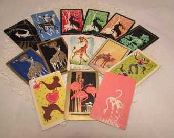 Lot of 14 Vintage Playing Swap Cards, Various Birds & Animals, Trading, Scrapbooking, paper ephemera, elk, giraffe, flamingo
