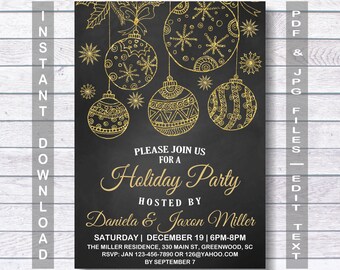 Holiday Invitation, Holiday Party Invitation, Christmas Invitation, Christmas Party Invitation, Instant Download, chalkboard