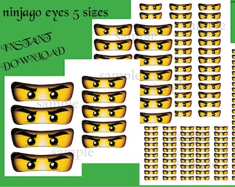 INSTANT DL- Ninjago eyes, Ninjago for Balloon, Stickers, Lollipop, Favor bags, Cups - Ninjago birthday party (SET of 5 sizes)