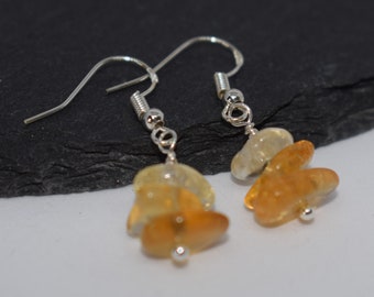 Shaded Citrine Slices Trio Drop 925 Sterling Silver November Birthstone Earrings