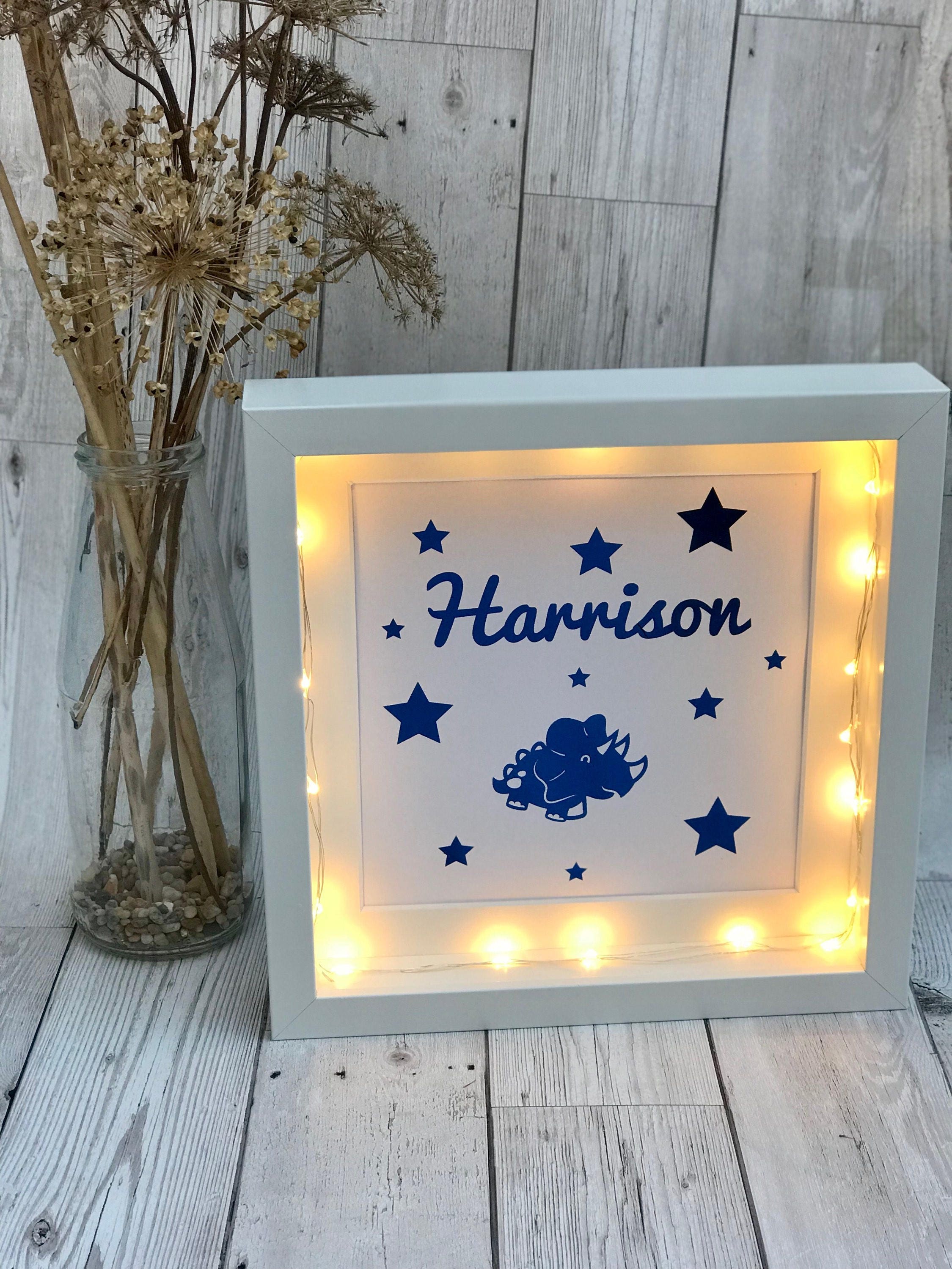 Personalised Foil Print Light Up Box Frames. Room Decor.