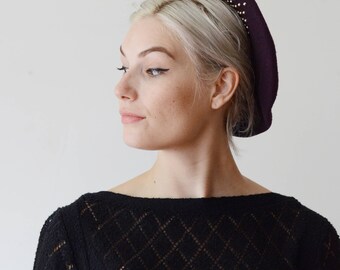 70s/80s Purple Wool Beret with Metal Studs