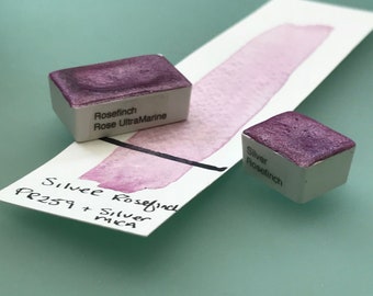 Shimmery watercolor artist paint handmade HALF and WHOLE pan Silver Rosefinch watercolor paint - Non toxic