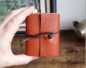 Leather Journal, Orange Hand-Bound 3 x 3.5 Journals by The Orange Windmill 1805