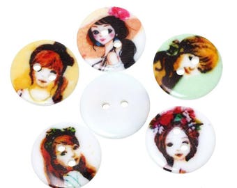 Set of 10 fashionable girls resin buttons