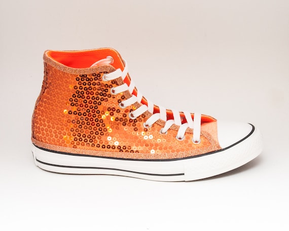Sequin Orange Canvas All Star Hi Top Fashion Sparkle Sneakers