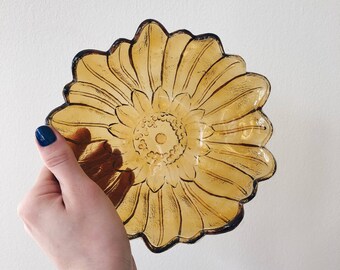 Amber Glass Sunflower Midcentury Modern Catchall Bowl