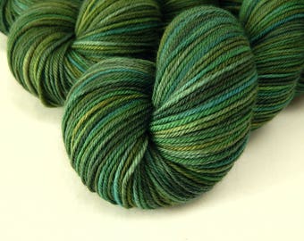 Hand Dyed Yarn, Sport Weight Superwash Merino Wool - Forest Multi - Indie Dyed Knitting Yarn, Green Multicolor Sock Yarn