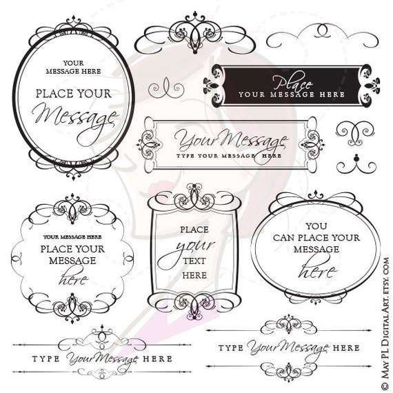 Wedding Calligraphy Clip Art Digital Vector Frames Instant