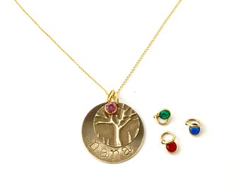 Nana Necklace Birthstone, gift from grandkids, nana necklace gold, Personalized pressed and stamped necklace Gift