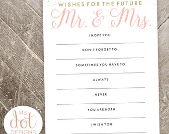 Wishes for the future Mr. and Mrs. - Well Wishes for the Bride and Groom - Pink, Gold - Bridal Shower Advice - Instant Digital Print
