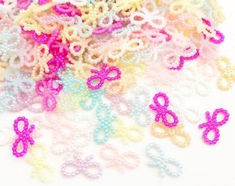 100 pcs Ribbon Pearl Cabochons Kawaii Cabochons Resin Flat Back Cell Phone Deco