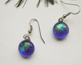 Blue fused Glass Earrings - Dichroic glass - Earrings - Fused Glass Jewelry- Boho - dangle earrings