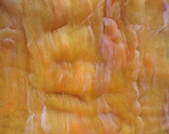2.2 oz. Alpaca Handcrafted Carded Batt - Hand Dyed Alpaca - Orange - Blended w/Hand Dyed Merino Top - Gold and Orange Tones with Mahogany