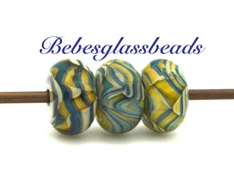 Lampwork Boro Beads Set of 3 Handmade Boro Borosilicate Glass Beads BebesGlassBeads -Ferns in Spring