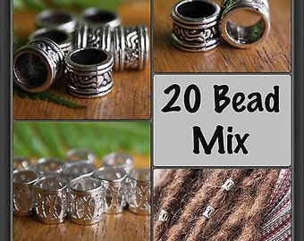 20 Dreadlock Beads Mix - 10 Silver Filigree 7mm & 10 Tibetan Style Silver 7mm Dread Hair Beads
