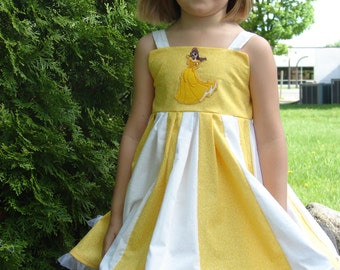 custom boutique twirl dress made with princess Belle patch size 2-6