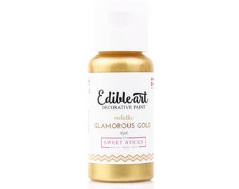 Glamorous Gold Metallic Edible Art Paint by Sweet Sticks for cake, cookie, & confectionary decorating