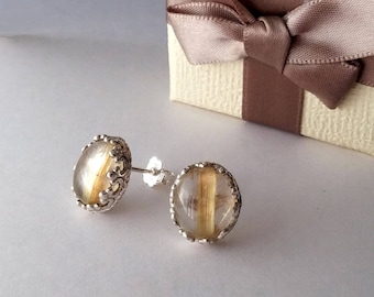 Earrings in rutilated quartz silver 10x12 mm