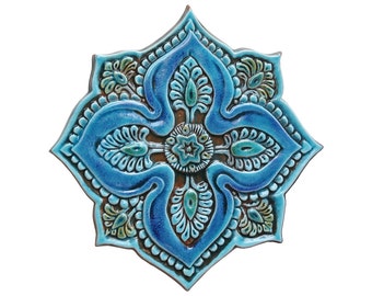 Mandala wall art with spiritual design / Meditation art / Spiritual gift / Yoga art / Mandala decor/ wall tile / #5 cutout / Turquoise