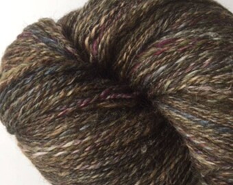 Hand Spun Yarn Hand Dyed Romney/Silk/Linen in Greens, Purples and Blues 827yds