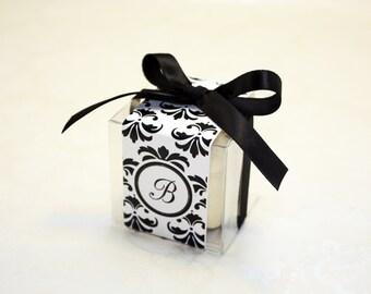 Damask Macaron Boxes, Black and White Damask - Set of 24 Favor Boxes, party supplies