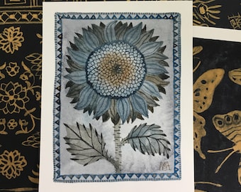 Sunflower No. 2, original watercolor painting, miniature