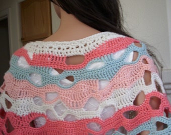 poncho freeform crochet, lace up cape, boho shawl, ooak, wearable art, open work technique freeform, summer capelet