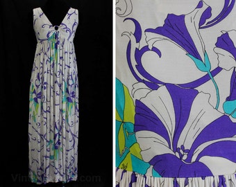 Size 8 Sun Dress - Domitilla 1960s Resort Gown - Haute Quality 60s Maxi Length - Morning Glories Silk - Italian Label - Bust 33.5 - 46624