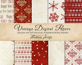 Christmas Scrapbook Papers , Vintage Digital Paper Pack, Card Making,sku- 28