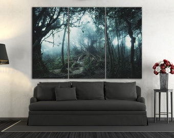 3 Panel Fantasy Forest Leather Print Wall Art Mystic Pieces 3 Panel Fantasy Forest Leather Print Wall Art Mystic Pieces