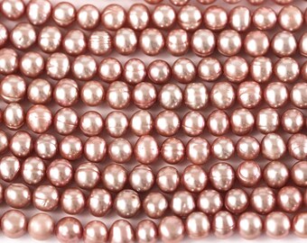 1193 Round potato pearls 5-6 mm Bright blush pink pearls Natural pearls Freshwater pearls Potato pearls Cultivated pearls Real pearls.