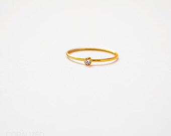 Thin Gold Ring with CZ, 14kt Gold Filled Ring, Stackable Gold Rings, Stacking Ring, Gold Midi Ring