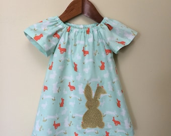 Baby girls gold bunny dress, handmade girls dress, easter dress. Size 18-24 months (2)