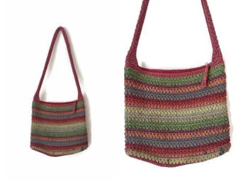 Vintage RAINBOW sak bag 1990s saks fifth avenue crochet bag woven bag knit purse colorful striped shoulder bag
