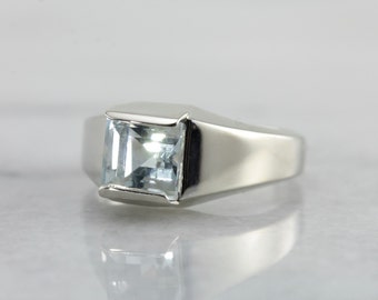 Modernist Aquamarine Men's Ring in White Gold YJCJJW-P