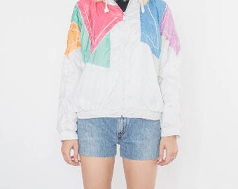 Vintage 90s White Pale Colors Bomber Jacket