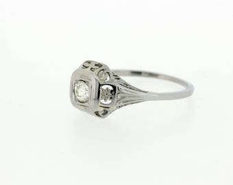 18K Diamond Solitaire Ring with Flowers and Vines