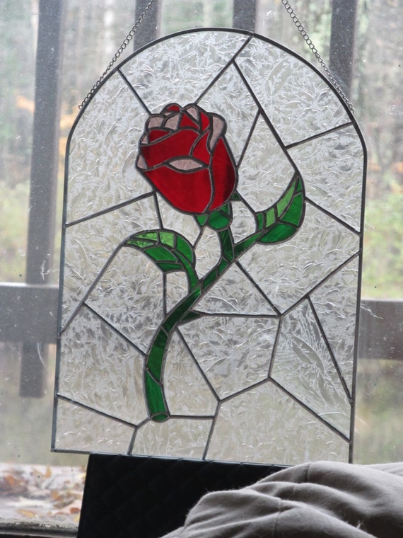 Beauty and the Beast Rose Stained Glass