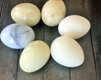 Stone Eggs ~ Set of 6 ~ Hand Carved ~ Easter Decoration ~ Vintage Collectible
