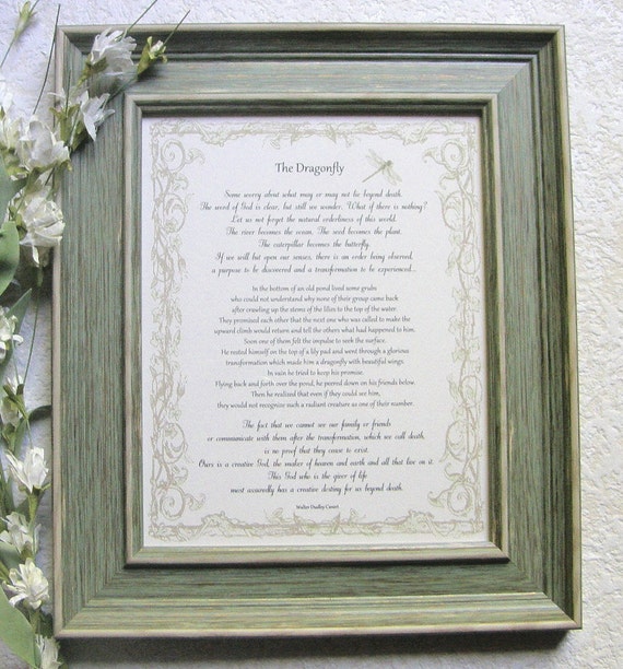 THE DRAGONFLY story Framed verse on death dying Sympathy