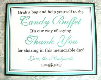 SALE Grab a Bag and Help Yourself 8x10 Flat Printed Wedding Reception Candy Buffet Sign in Black and Pool Blue - Candy Bar - Ready to Ship