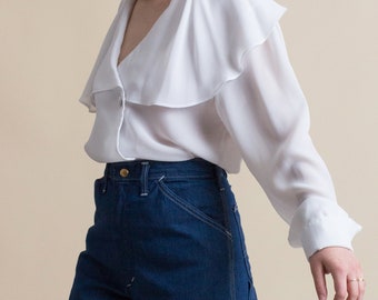 Vintage 90s White Ruffled Collar Blouse